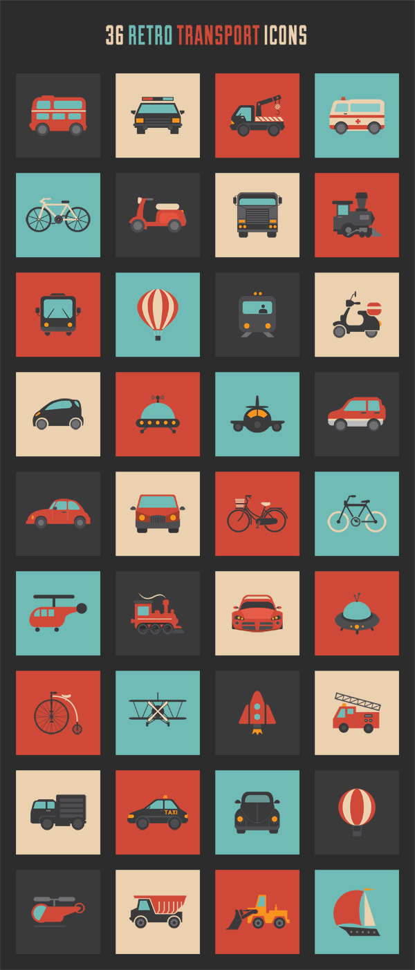 retro-transport-icon-set