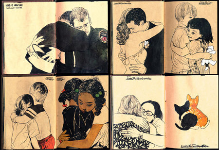 hugging sketchbook