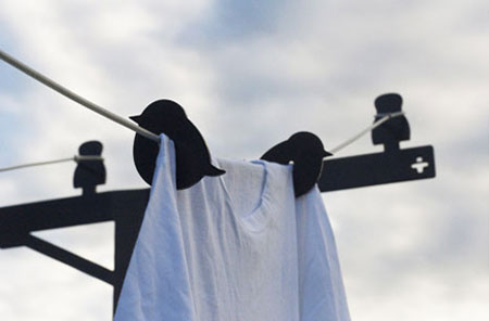 Creative clothesline design: birds on a laundry wire