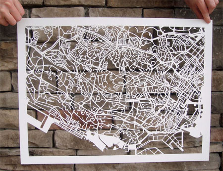 Hand-cutted paper maps