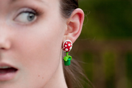 Super Mario piranha plant earrings