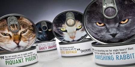 Snookums Cat Food advertising and packaging