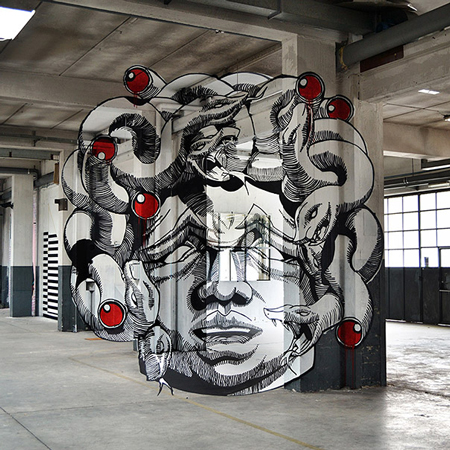 Anamorphic Medusa Inside a Factory