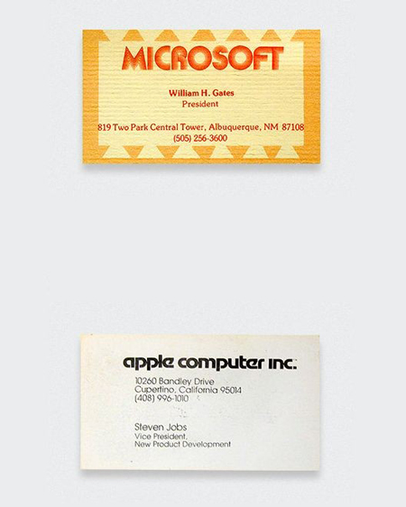 Vintage business cards: Bill Gates vs Steve Jobs