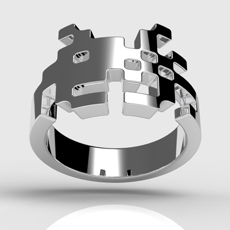 The silver space invader ring