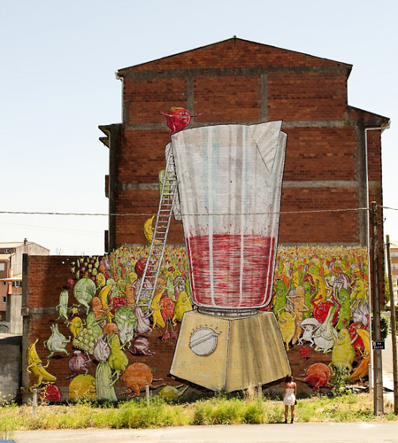 Blu mural in Spain celebrates vegetarianism