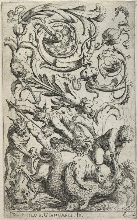 Vertical grotesques etchings