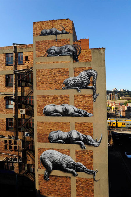 African animals street art by ROA