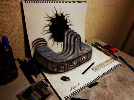 Anamorphic illustrations by Nagai Hideyuki