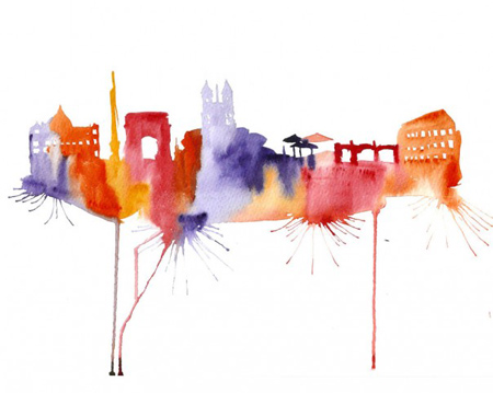 Watercolor cityscapes by Elena Romanova