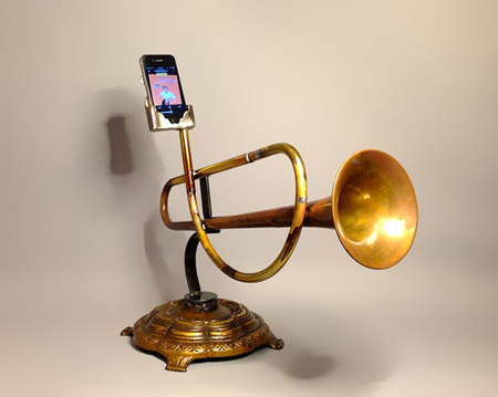 iPhone amplifiers made from recycled brass instruments