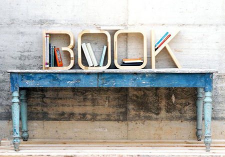 Wooden letters bookshelf