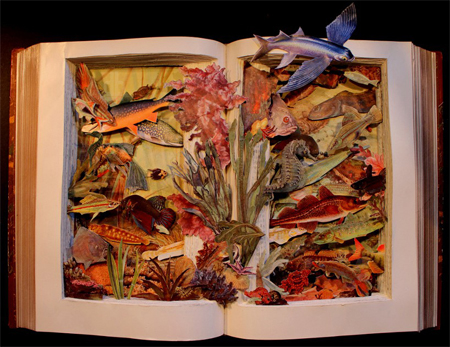 3D artworks carved in old books