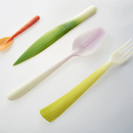Biodegradable utensils that look like vegetables