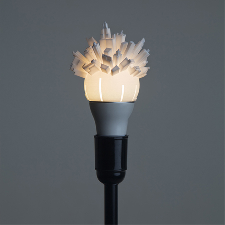 Lightbulbs Adorned with Sprouting Cityscapes