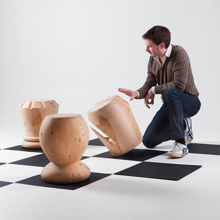 Stools inspired by chess pieces