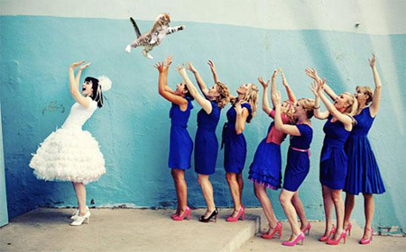 Bride’s bouquets replaced by flying cats