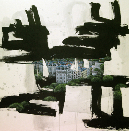 Urban cityscapes emerge from haphazard brushstrokes