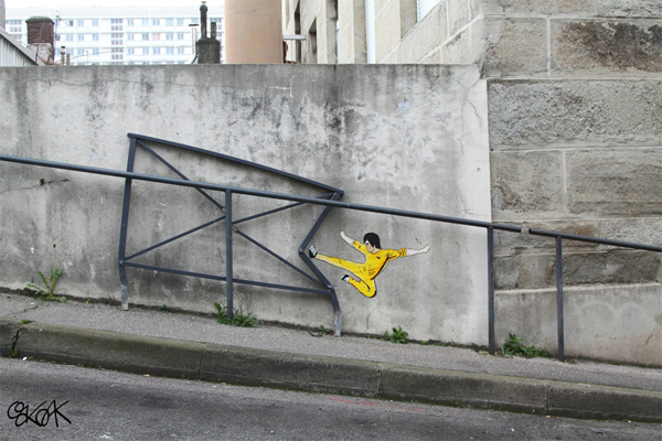 Bruce Lee street art by OakOak