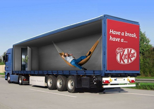 Truck advertising with optical illusions