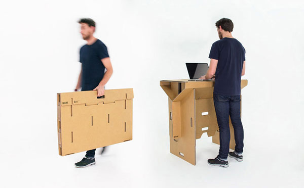 An ingenuous standing cardboard desk