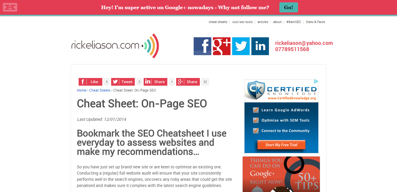Cheat Sheet  SEO  On Page Search Engine Optimisation