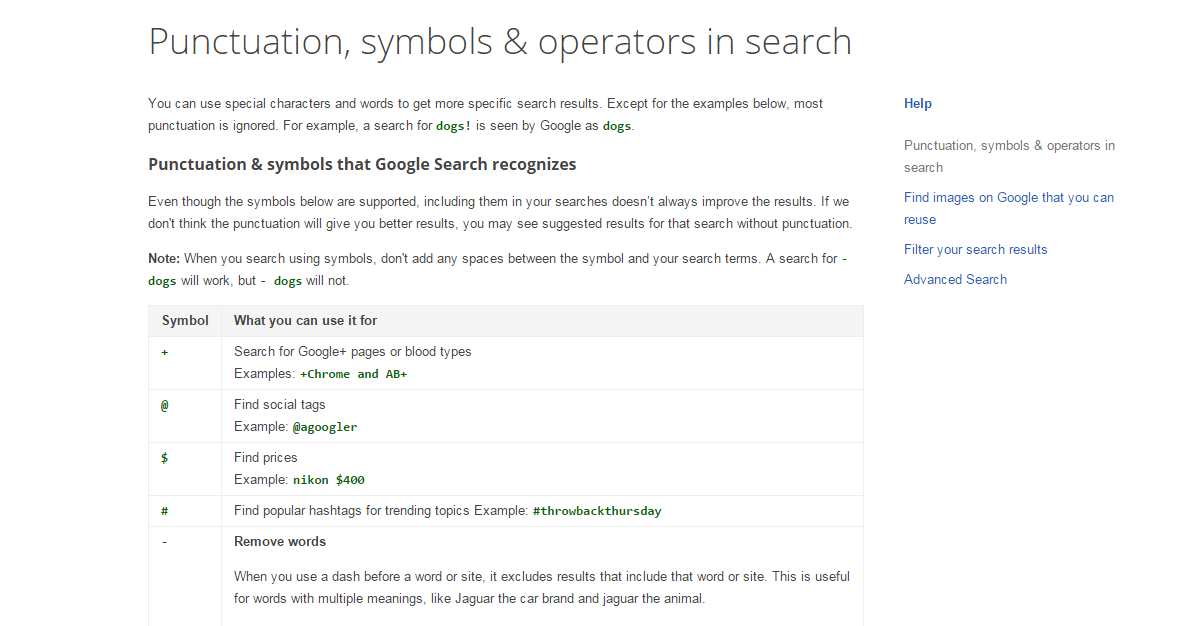 Punctuation  symbols   operators in search   Search Help