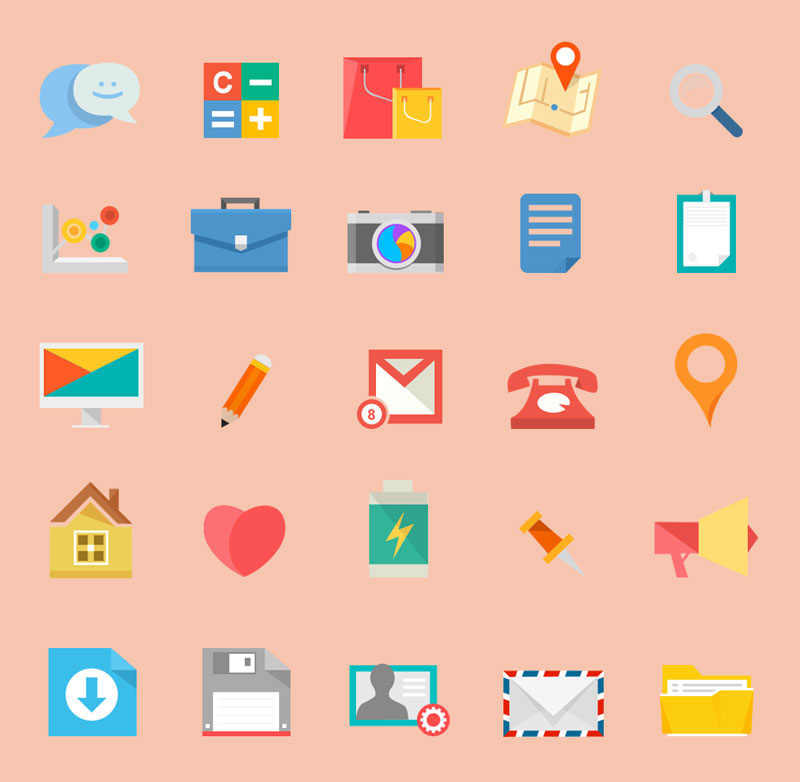 25 Flat Jewels Icon Set