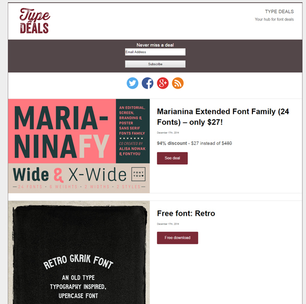 TypeDeals.com: a new site to find font deals and free fonts