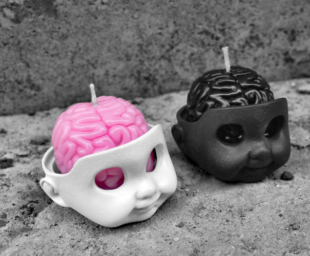 Brain Candle In a Baby Head Candle Holder