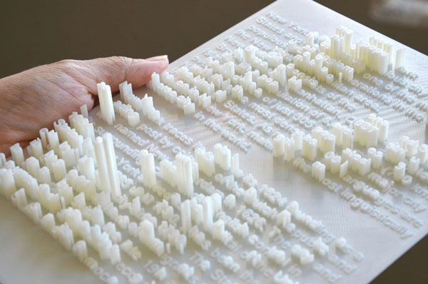 Cityscapes extruded from 3D printed texts