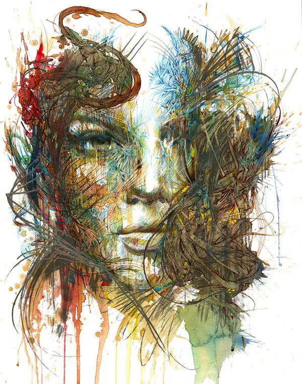 Carne Griffiths creates spectacular paintings with ink and tea