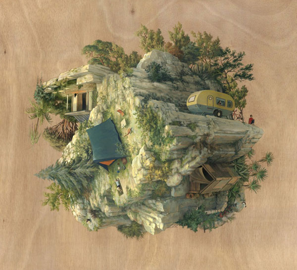 Escheresque paintings on wood by Cinta Vidal Agullo