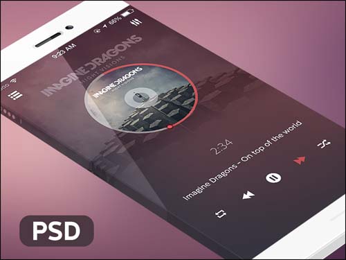Music Player iOS App Free PSD Mockup