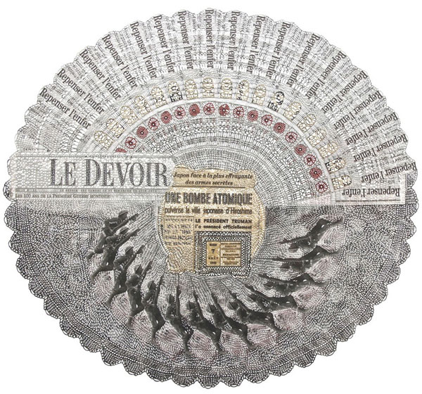 Spectacular paper cuts in newspaper collages by Myriam Dion