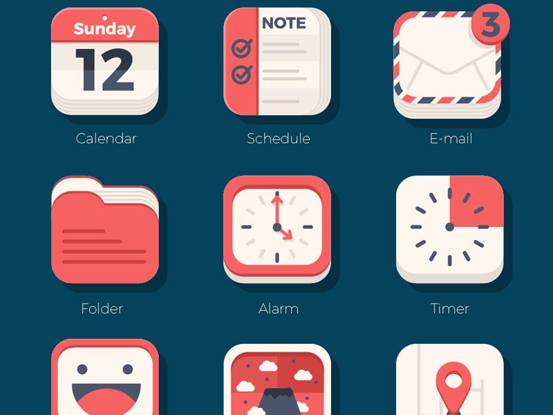 21 Flat iOS Icon Set