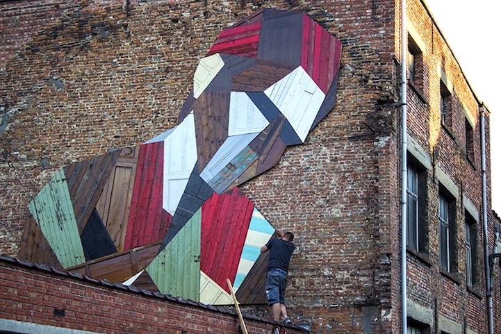 Street art created with… old doors