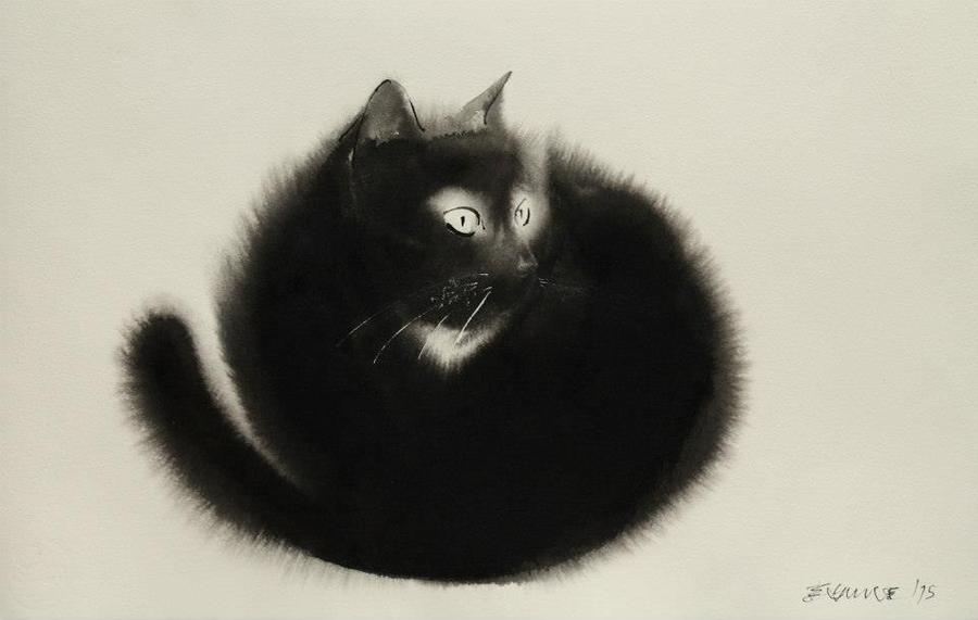 Watercolor cats in black & white