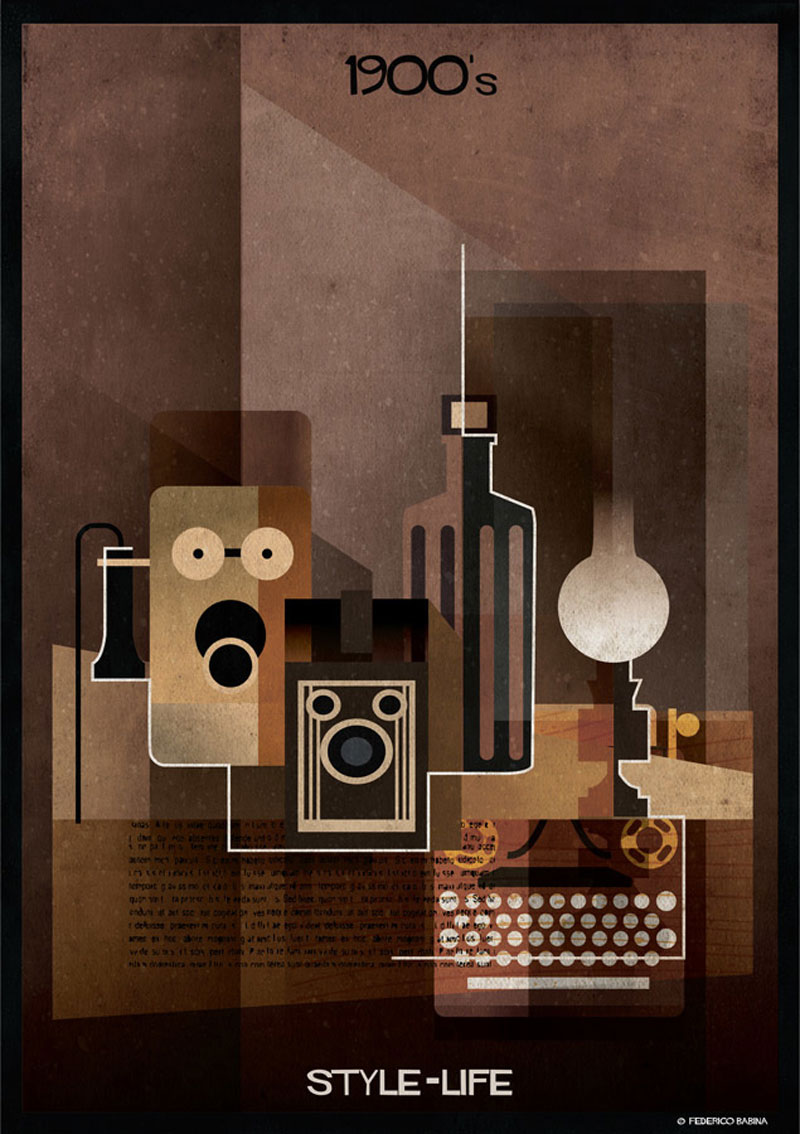 Decades illustrated with their iconic objects by Frederico Babina