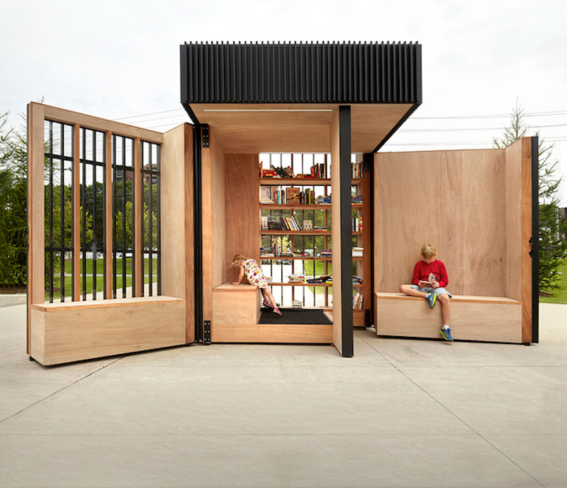 This small cabin can unfold into an open-air library