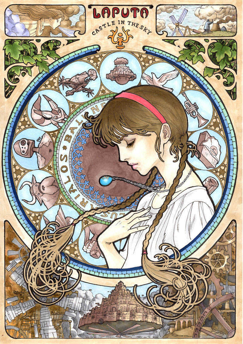 Studio Ghibli characters in the style of Art  Nouveau 