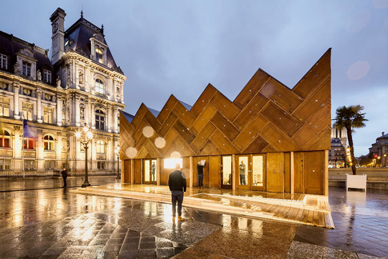 This pavilion in Paris was built using recycled wooden doors