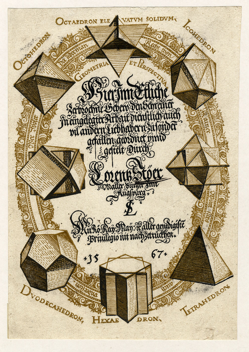 Woodcuts of geometric landscapes by Lorenz Stöer
