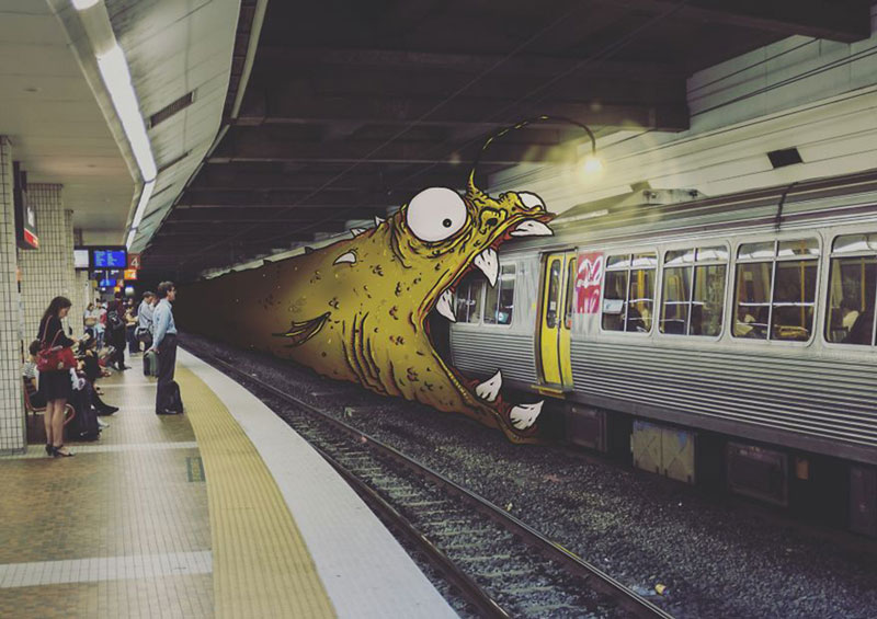 Lucas Levitan draws monsters into photos