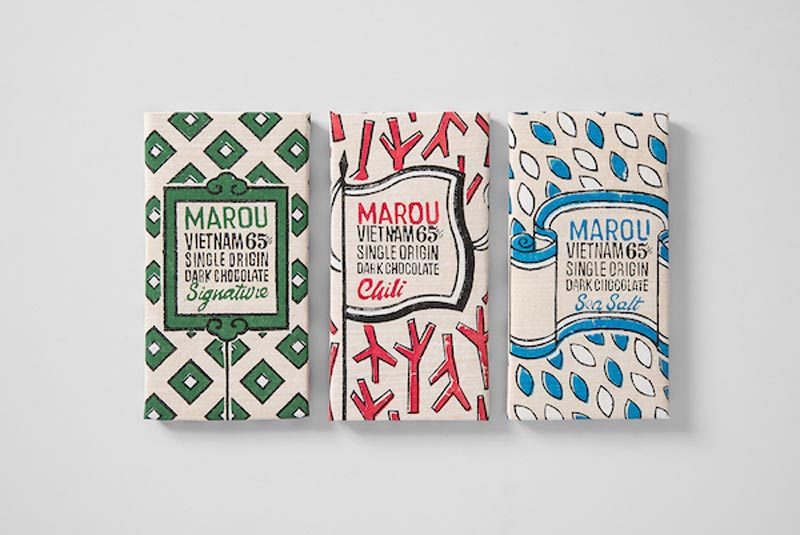 Artistic packaging for Marou chocolate