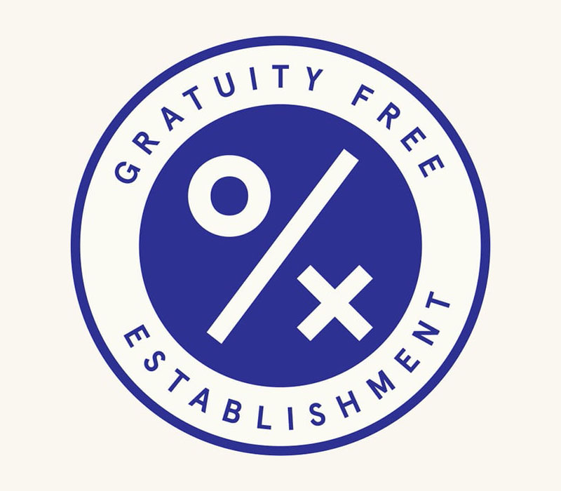 A logo for gratuity free restaurants