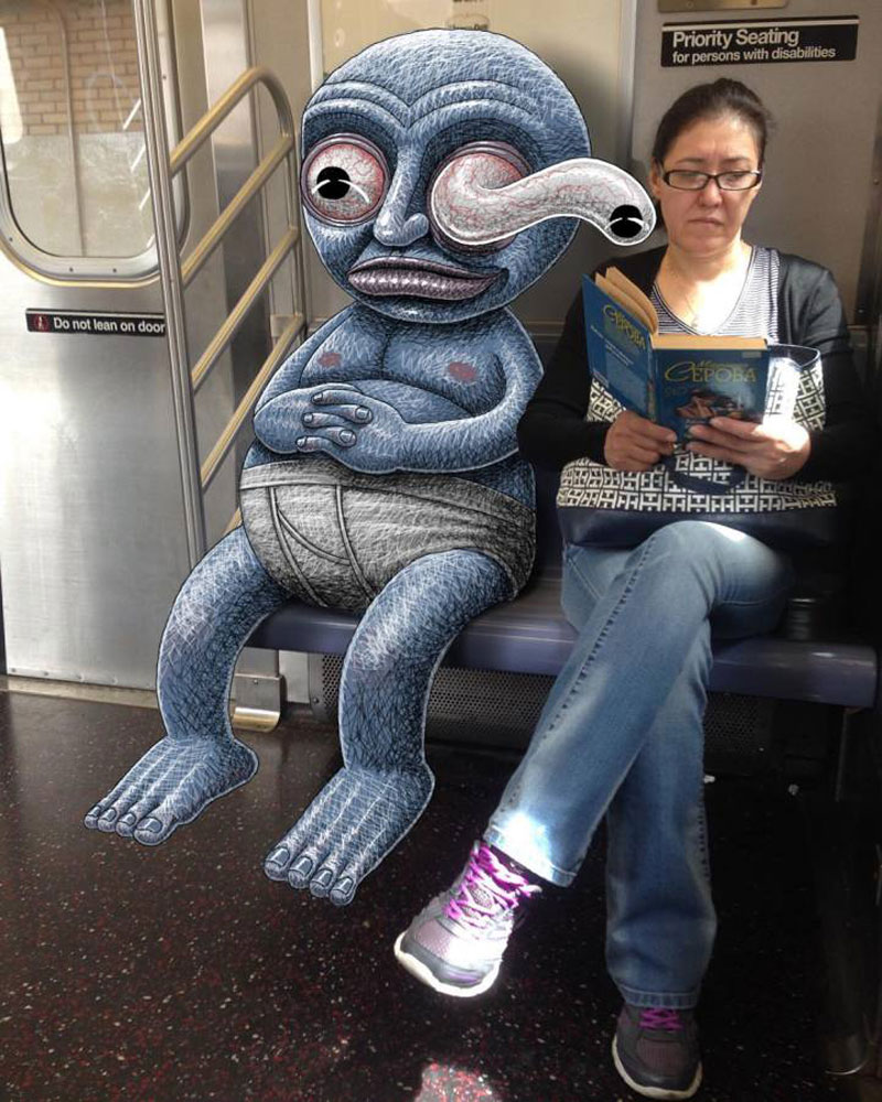 Artist draws creatures that invade the NYC subway