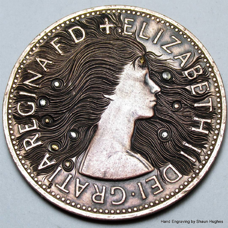 Money coins engraved with floral patterns
