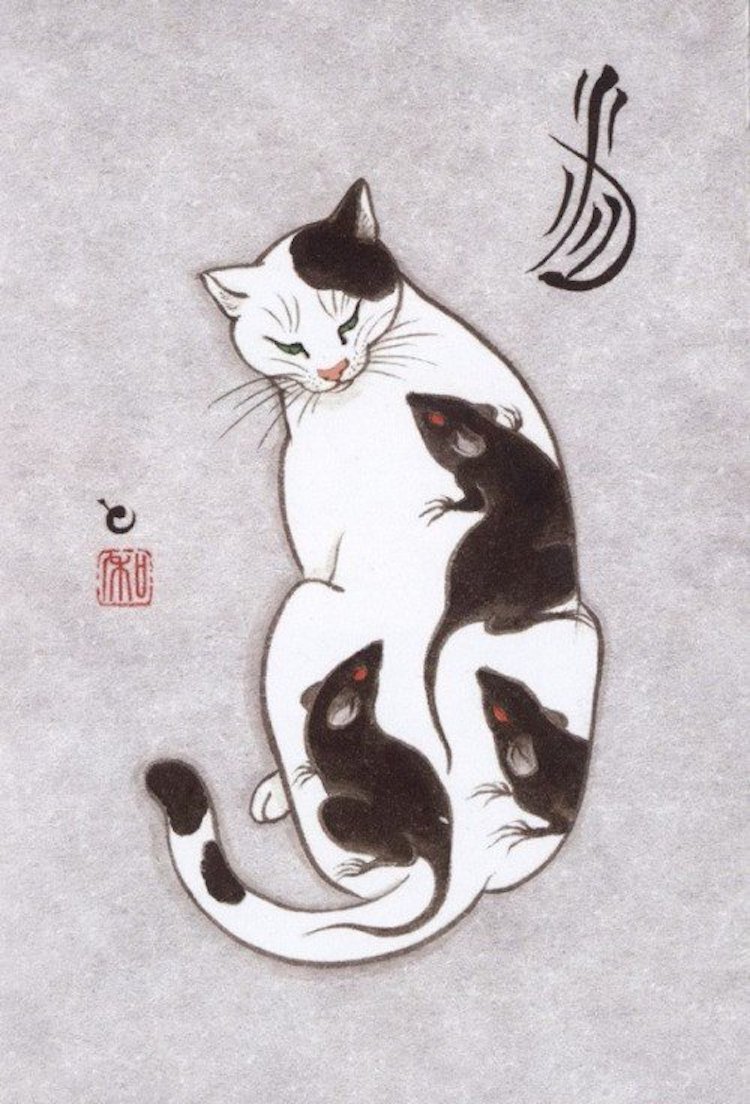 Japanese artist Kazuaki Horitomo creates badass tattooed cats illustrations