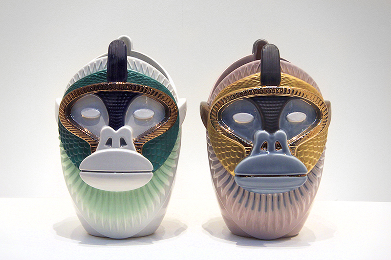 Primates: a set of fine ceramic vases that look like apes